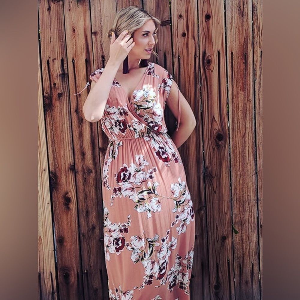 Anama Surplice Floral Print Maxi Dress M NWT Coral